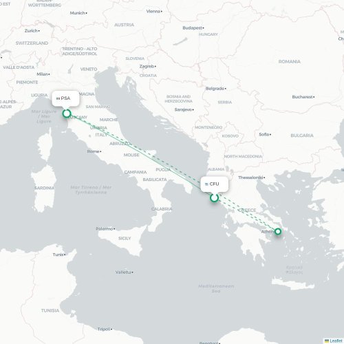 Korfu - Pisa karta över direktflyg