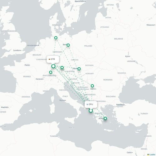 Mapa de vuelo directo Corfú, Corfú - Stuttgart