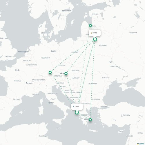 Mapa lotu bezpośredniego Korfu, Korfu – Wilno