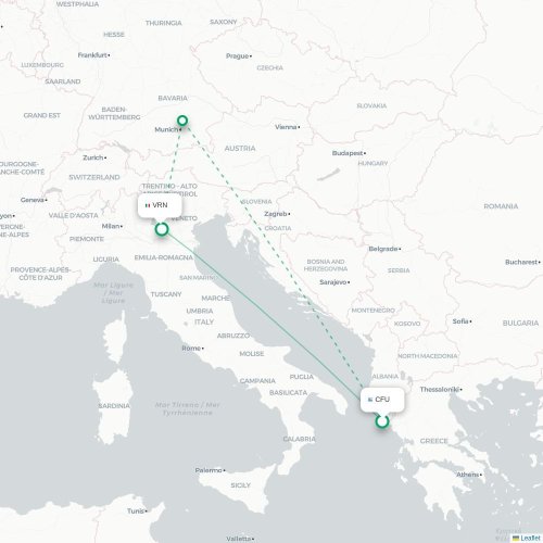 Korfu - Verona karta över direktflyg