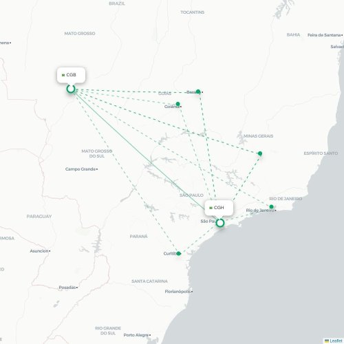 Mapa de vuelo directo Cuiabá - São Paulo