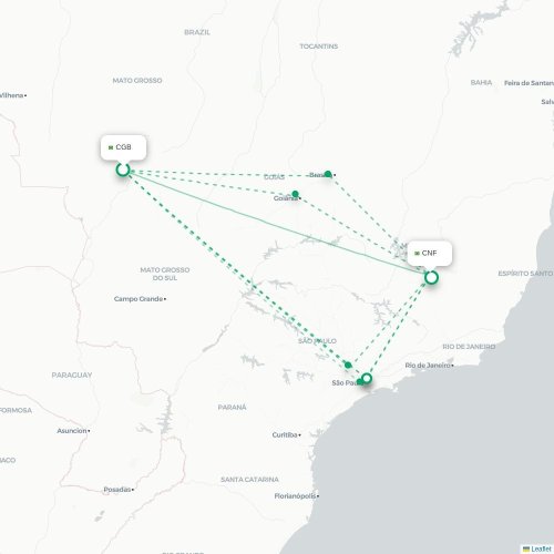 Mapa de vuelo directo Cuiabá - Belo Horizonte