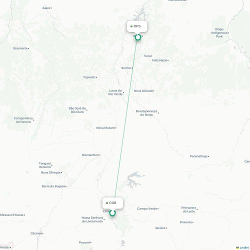 Mapa de vuelo directo Cuiabá - Sinop