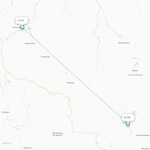 Mapa de vuelo directo Cuiabá - Porto Velho
