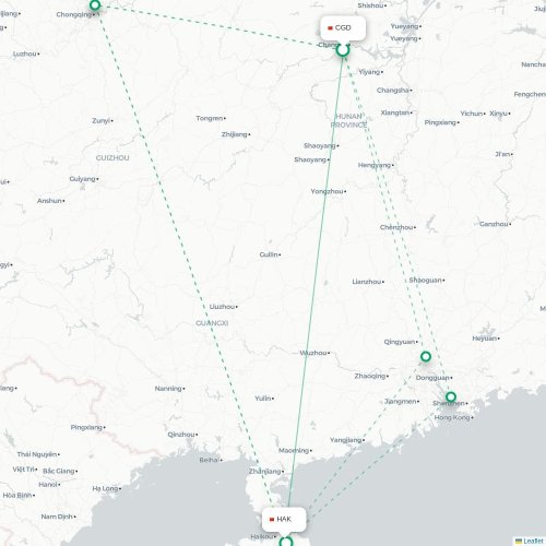 Mapa de vuelo directo Changde - Haikou