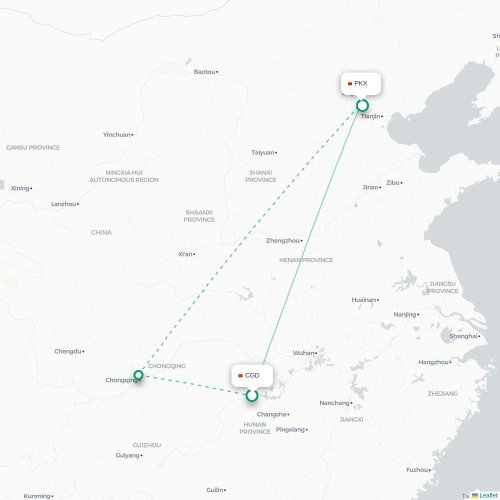 Mapa lotu bezpośredniego Changde – Pekin