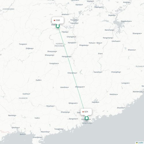 Mapa lotu bezpośredniego Changde – Shenzhen