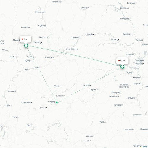 Mapa de vuelo directo Changde - Chengdu