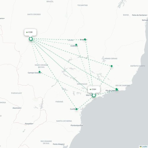 Mapa de vuelo directo São Paulo - Cuiabá
