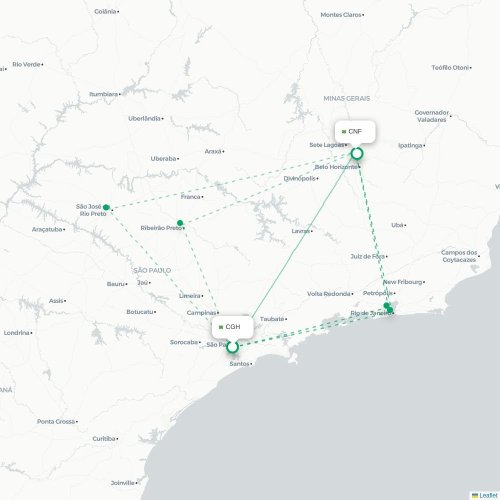 Mapa lotu bezpośredniego São Paulo – Belo Horizonte