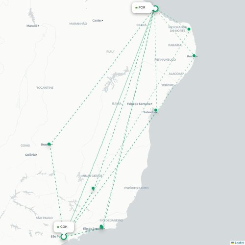 Mapa lotu bezpośredniego São Paulo – Fortaleza