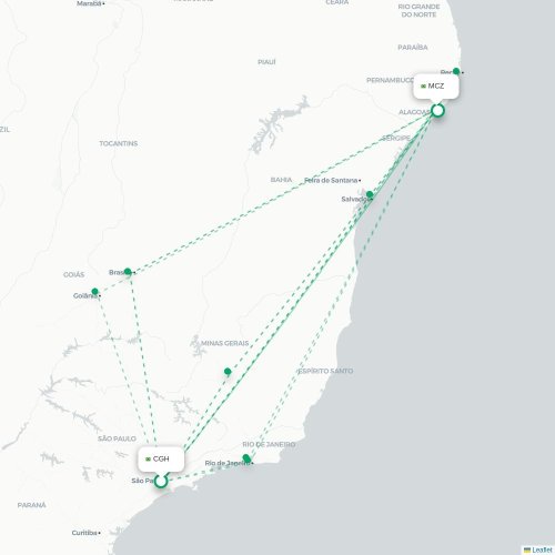 Mapa lotu bezpośredniego São Paulo – Maceió