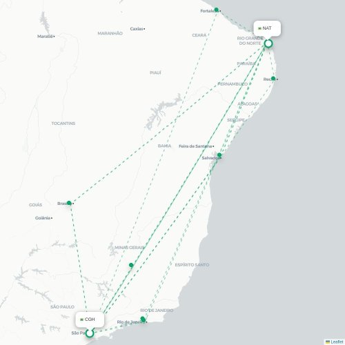 Mapa de vuelo directo São Paulo - Natal