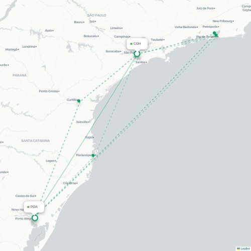 Mapa lotu bezpośredniego São Paulo – Porto Alegre