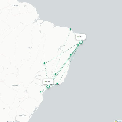 Mapa lotu bezpośredniego São Paulo – Recife