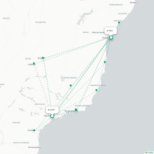 Mapa lotu bezpośredniego São Paulo – Salvador