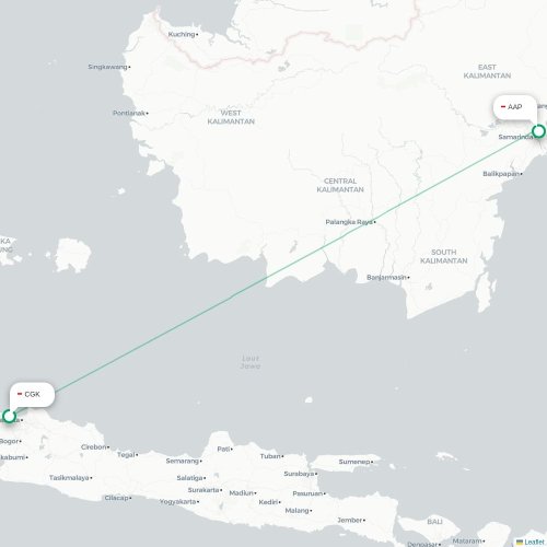 Mapa lotu bezpośredniego Dżakarta – Samarinda
