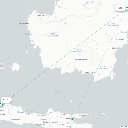 Mapa lotu bezpośredniego Dżakarta – Tanjung Redeb