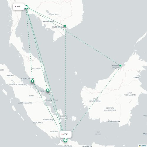 Mapa lotu bezpośredniego Dżakarta – Bangkok
