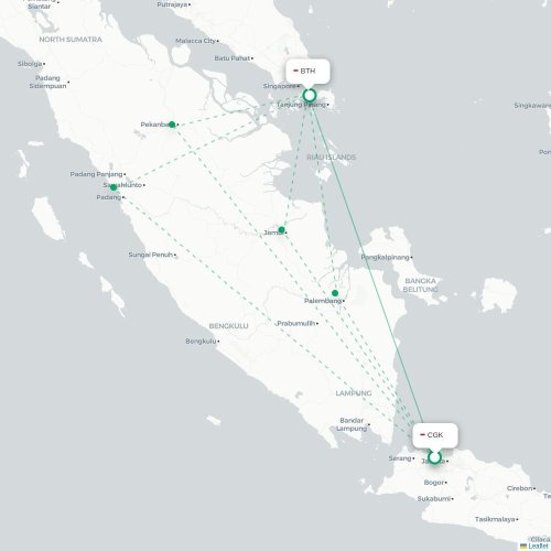 Mapa lotu bezpośredniego Dżakarta – Batam