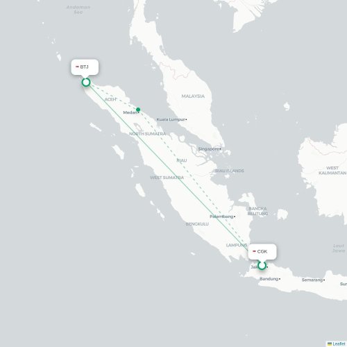 Mapa de vuelo directo Yakarta - Banda Aceh