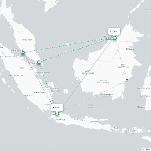 Mapa lotu bezpośredniego Dżakarta – Bandar Seri Begawan