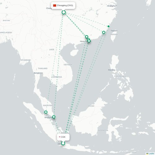 Mapa lotu bezpośredniego Dżakarta – Chongqing