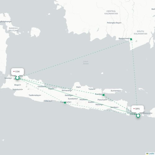 Mapa lotu bezpośredniego Dżakarta – Denpasar