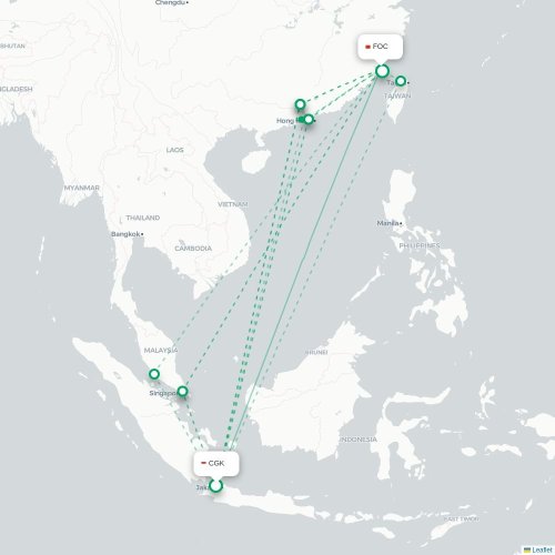 Mapa lotu bezpośredniego Dżakarta – Fuzhou