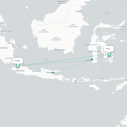 Mapa lotu bezpośredniego Dżakarta – Kendari