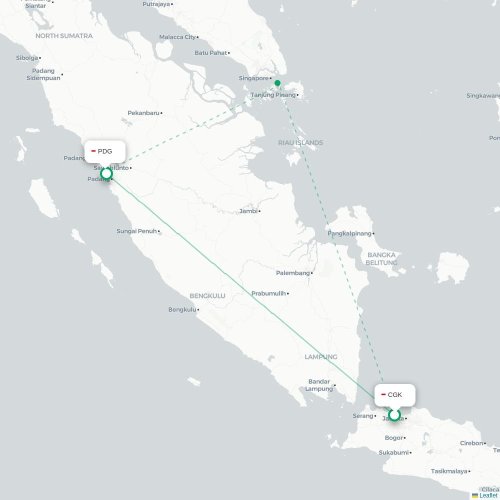 Mapa de vuelo directo Yakarta - Padang