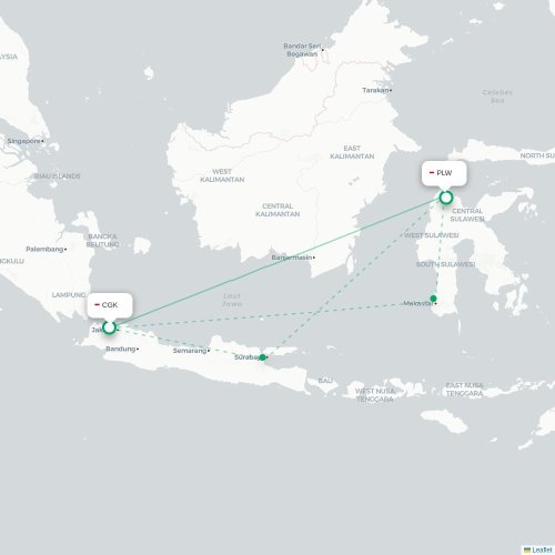 Mapa lotu bezpośredniego Dżakarta – Palu