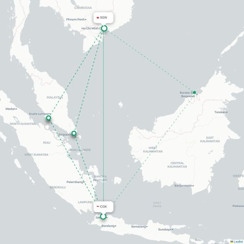 Mapa lotu bezpośredniego Dżakarta – Ho Chi Minh