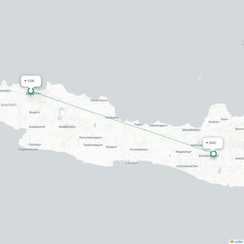 Mapa de vuelo directo Yakarta - Surakarta City