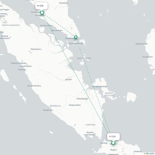 Mapa lotu bezpośredniego Dżakarta – Kuala Lumpur