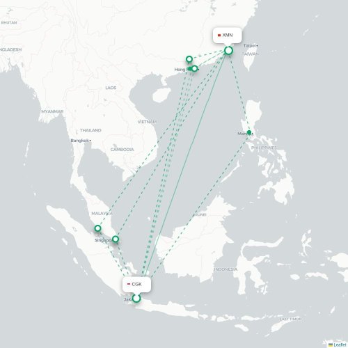 Mapa lotu bezpośredniego Dżakarta – Xiamen