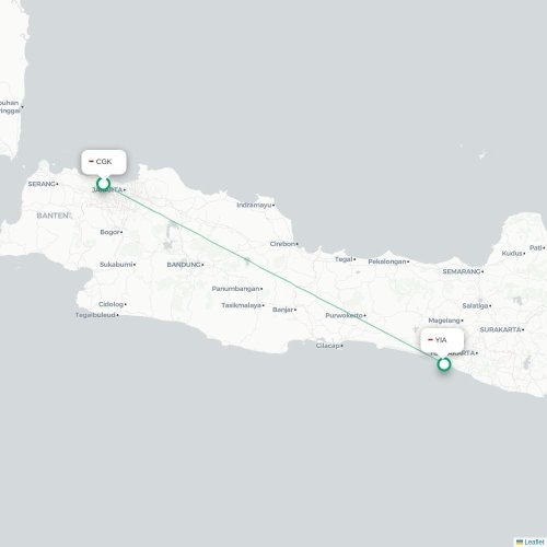 Mapa lotu bezpośredniego Dżakarta – Yogyakarta