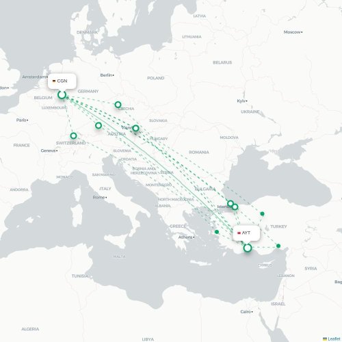 Mapa de vuelo directo Colonia - Antalya