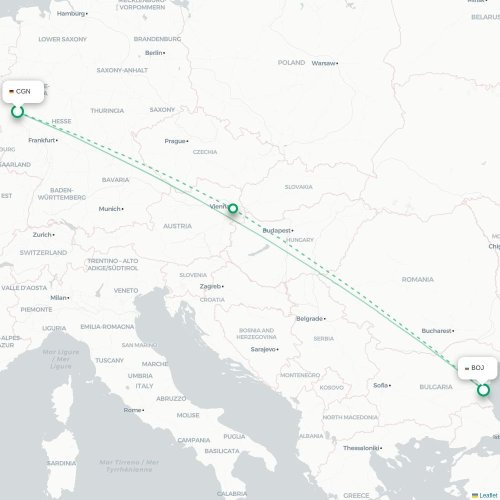Mapa de vuelo directo Colonia - Burgas