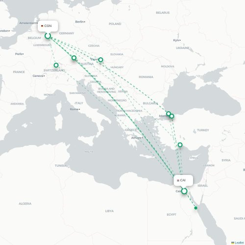 Mapa de vuelo directo Colonia - El Cairo