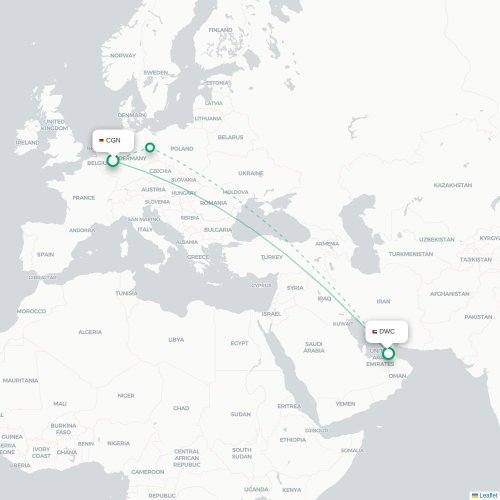 Mapa lotu bezpośredniego Kolonia – Dubaj