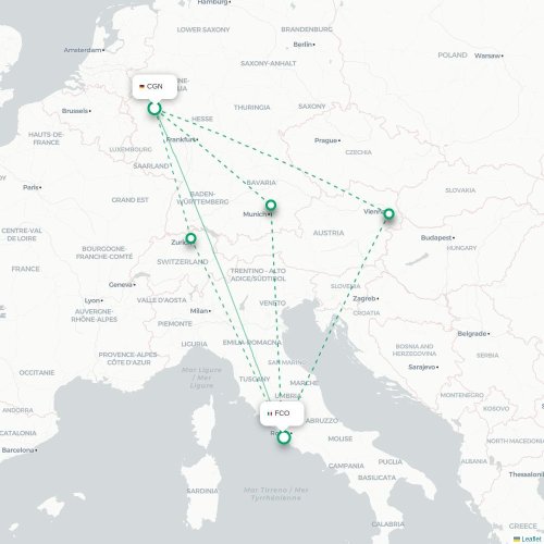 Keulen - Rome kaart van rechtstreekse vlucht