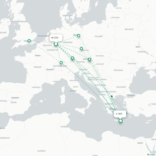 Mapa de vuelo directo Colonia - Heraclión