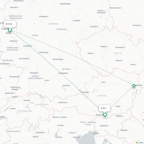 Mapa lotu bezpośredniego Kolonia – Klagenfurt