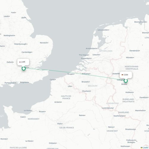 Mapa de vuelo directo Colonia - Londres