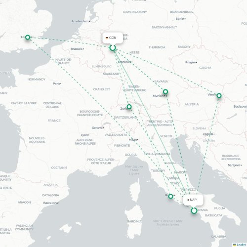 Mapa lotu bezpośredniego Kolonia – Neapol