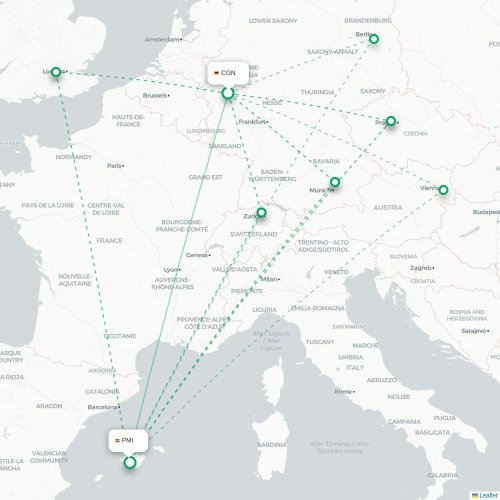 Mapa de vuelo directo Colonia - Palma