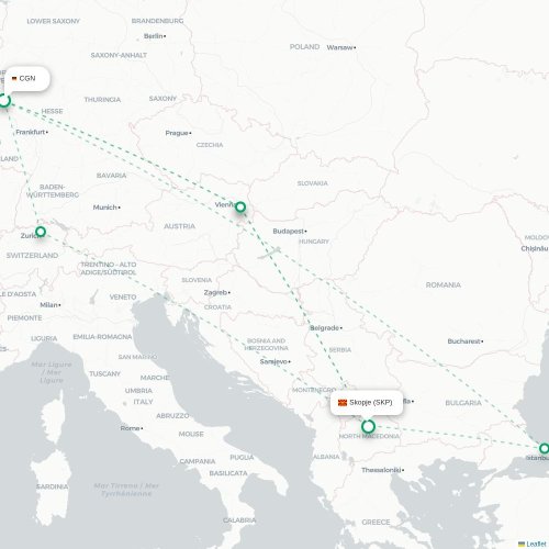 Köln - Skopje karta över direktflyg