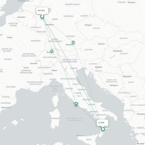 Keulen - Lamezia Terme kaart van rechtstreekse vlucht