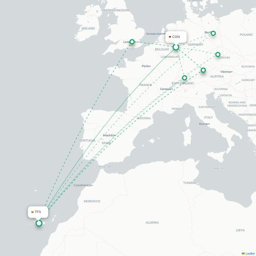 Mapa de vuelo directo Colonia - Granadilla de Abona